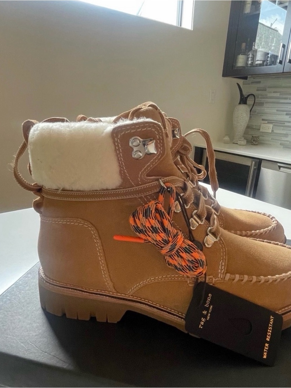rag & bone Tan Suede Lace-Up Moc Toe Ankle Boot